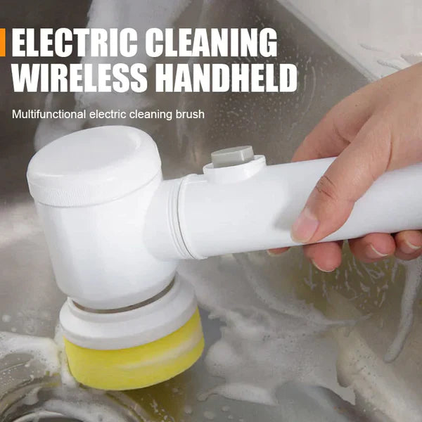 Cordless Electric Magic Brush – 5-in-1 Multipurpose 360° Rotating Scrubber for Bathroom, Kitchen & Tiles