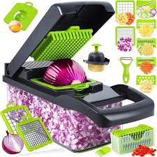 All-in-One Vegetable Chopper & Slicer – 14-in-1 Manual Food Cutter with Interchangeable Blades